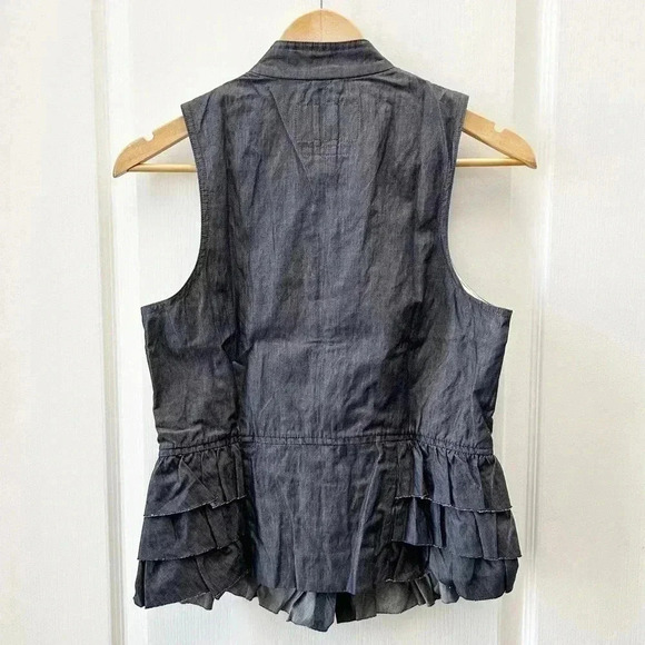 Banana Republic Vest Tailored Ruffle Italian Cotton Sleeveless Blue Size 6 NWT - Picture 3 of 15